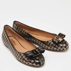 Pre Owned Salvatore Ferragamo Black/Gold Sequin Varina Ballet Flats Size 37.5