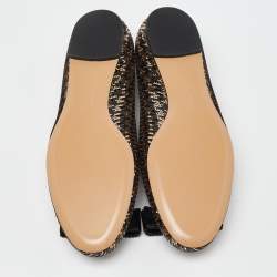 Pre Owned Salvatore Ferragamo Black/Gold Sequin Varina Ballet Flats Size 37.5