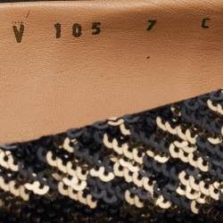 Pre Owned Salvatore Ferragamo Black/Gold Sequin Varina Ballet Flats Size 37.5