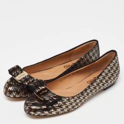 Pre Owned Salvatore Ferragamo Black/Gold Sequin Varina Ballet Flats Size 37.5