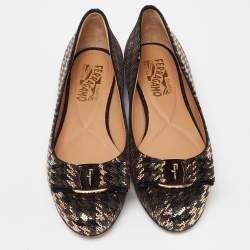 Pre Owned Salvatore Ferragamo Black/Gold Sequin Varina Ballet Flats Size 37.5