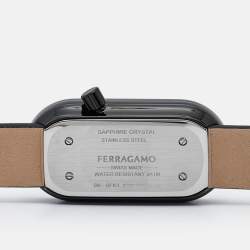 Pre Owned Salvatore Ferragamo Black PVD Coated Stainless Steel Leather Curve SFK300423 Women's Wristwatch 23 mm