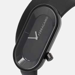 Pre Owned Salvatore Ferragamo Black PVD Coated Stainless Steel Leather Curve SFK300423 Women's Wristwatch 23 mm