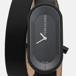 Pre Owned Salvatore Ferragamo Black PVD Coated Stainless Steel Leather Curve SFK300423 Women's Wristwatch 23 mm