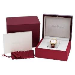 Pre Owned Salvatore Ferragamo Pink Mother Of Pearl Gold Plated Stainless Steel Leather Diamond Style SFDM Women's Wristwatch 34 mm
