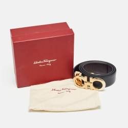 Salvatore Ferragamo Black/Burgundy Leather Gancini Buckle Reversible Cut to Size Belt