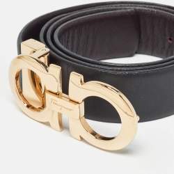 Salvatore Ferragamo Black/Burgundy Leather Gancini Buckle Reversible Cut to Size Belt