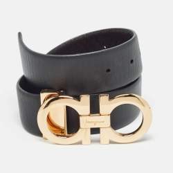 Salvatore Ferragamo Black/Burgundy Leather Gancini Buckle Reversible Cut to Size Belt