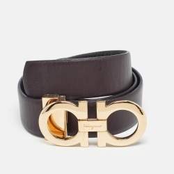 Salvatore Ferragamo Black/Burgundy Leather Gancini Buckle Reversible Cut to Size Belt