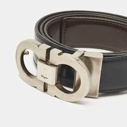 Salvatore Ferragamo Black/Brown Leather Gancini Buckle Reversible Cut to Size Belt
