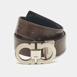 Salvatore Ferragamo Black/Brown Leather Gancini Buckle Reversible Cut to Size Belt