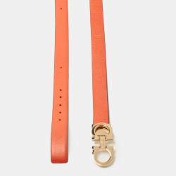 Pre Owned Salvatore Ferragamo Orange/Black Leather Gancini Buckle Reversible Cut to Size Belt