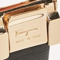 Pre Owned Salvatore Ferragamo Orange/Black Leather Gancini Buckle Reversible Cut to Size Belt