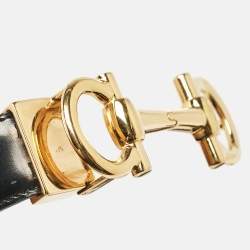 Pre Owned Salvatore Ferragamo Black/Brown Glossy Leather Double Gancini Reversible Cut to Size Belt