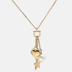 Pre Owned Salvatore Ferragamo Faux Pearl Gold Tone Necklace