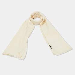 Salvatore Ferragamo Cream Silk Wool Gancini Scarf