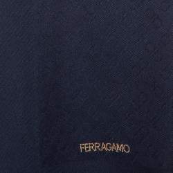 Pre Owned Salvatore Ferragamo Gancini Navy Blue Wool Silk Scarf