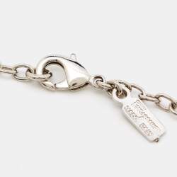 Salvatore Ferragamo Hearts Crystals Silver Tone Necklace