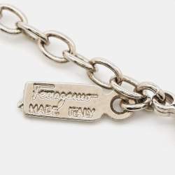 Salvatore Ferragamo Hearts Crystals Silver Tone Necklace