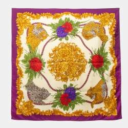 Salvatore Ferragamo Purple Floral Print Silk Scarf