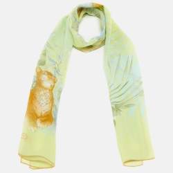 Salvatore Ferrara Light Green Wildlife Printed Silk Stole
