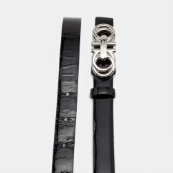 Salvatore Ferragamo Black Patent Leather Gancini Buckle Reversible Belt 110 CM