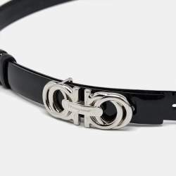 Salvatore Ferragamo Black Patent Leather Gancini Buckle Reversible Belt 110 CM