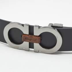 Pre Owned Salvatore Ferragamo Black/Brown Leather Gancini Buckle Cut to Size Belt