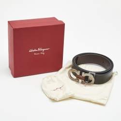 Pre Owned Salvatore Ferragamo Black/Brown Leather Gancini Buckle Cut to Size Belt