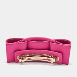 Pre Owned Salvatore Ferragamo Pink Leather Logo Plaque Vara Bow Hair Clip
