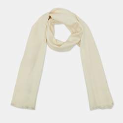 Pre Owned Salvatore Ferragamo Cream Gancini Pattern Silk & Wool Scarf
