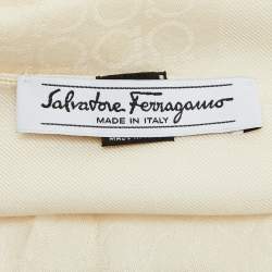 Pre Owned Salvatore Ferragamo Cream Gancini Pattern Silk & Wool Scarf