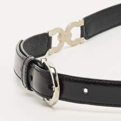 Pre Owned Salvatore Ferragamo Black Leather Gancini Buckle Belt 75CM