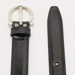 Pre Owned Salvatore Ferragamo Black Leather Gancini Buckle Belt 75CM