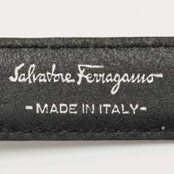 Pre Owned Salvatore Ferragamo Black Leather Gancini Buckle Belt 75CM