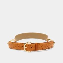Pre Owned Salvatore Ferragamo Brown Ostrich Leather Gancini Buckle Belt 75CM