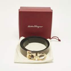 Pre Owned Salvatore Ferragamo Beige/Black Leather Gancini Cut to Size Reversible Belt
