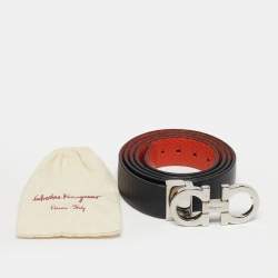 Pre Owned Salvatore Ferragamo Black/Orange Leather Gancini Cut to Size Reversible Belt