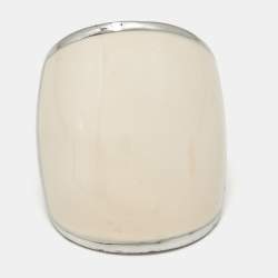 Pre Owned Salvatore Ferragamo White Enamel Silver Tone Ring Size 54