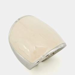 Pre Owned Salvatore Ferragamo White Enamel Silver Tone Ring Size 54