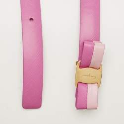 Pre Owned Salvatore Ferragamo Pink Leather Vara Bow Belt 80 CM