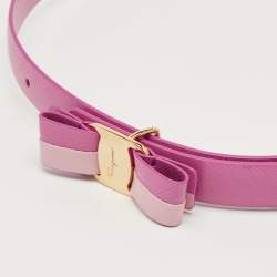 Pre Owned Salvatore Ferragamo Pink Leather Vara Bow Belt 80 CM