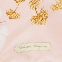 Pre Owned Salvatore Ferragamo Pink Floral Print Silk Square Scarf