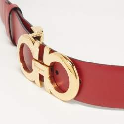 مملوكة مسبقًا Salvatore Ferragamo Gancini Cut to Size Reversible Buckle Belt Red/Black Leather