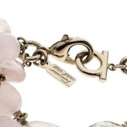 Pre Owned Salvatore Ferragamo Tumbled Rose Quartz Gold Tone Bead Bracelet