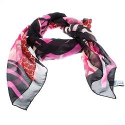 Pre Owned Salvatore Ferragamo Multicolor Animal Printed Silk Chiffon Square Scarf