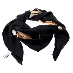 Salvatore Ferragamo Black Floral Printed Silk Square Scarf