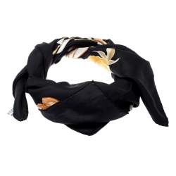 Salvatore Ferragamo Black Floral Printed Silk Square Scarf