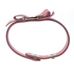 Salvatore Ferragamo Vara Bow Pink Leather Gold Tone Bracelet