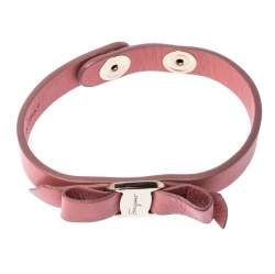 Salvatore Ferragamo Vara Bow Pink Leather Gold Tone Bracelet